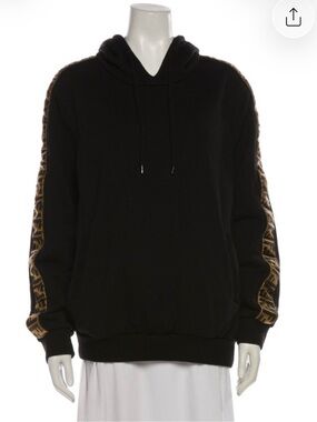 Fendi Black Hoodie Sweater with Brown Logo Stripe